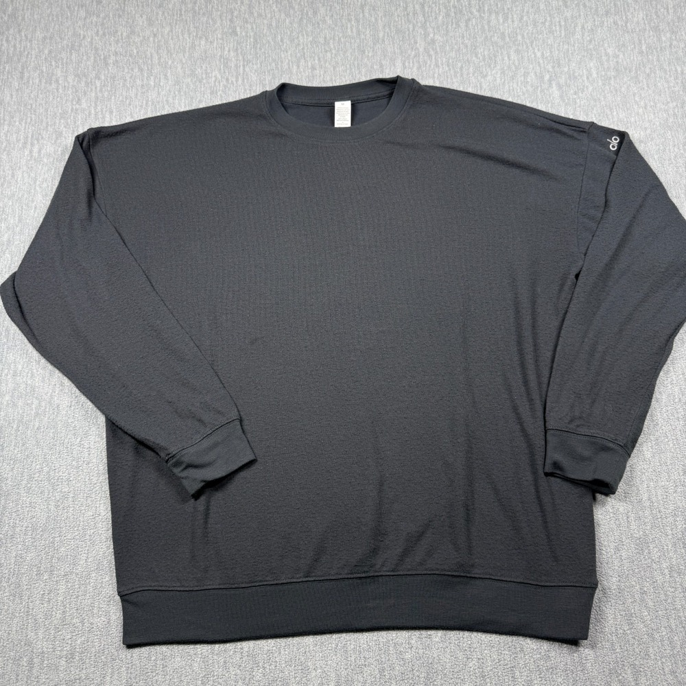 Alo Yoga Sweatshirt Womens M Dark Gray Waffle Knit Long Sleeve Crewneck Pullover